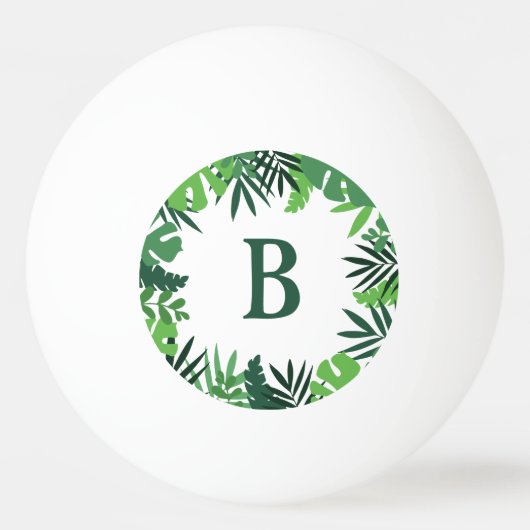 Grüne Dschungelpalme Blätter Blumenmonogramm Tischtennisball (Vorderseite)