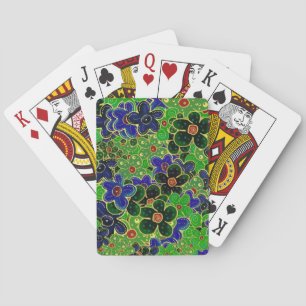 grüne dunkle Waldmaronen blaue Blumen Spielkarten