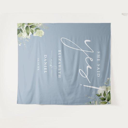 Grüne Dusty Blue Engagement Party Hintergrund Wandteppich (Vorderseite (Horizontal))