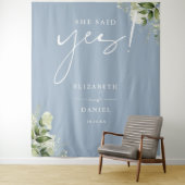 Grüne Dusty Blue Engagement Party Hintergrund Wandteppich (Beispiel)