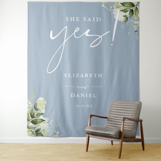 Grüne Dusty Blue Engagement Party Hintergrund Wandteppich (Beispiel)