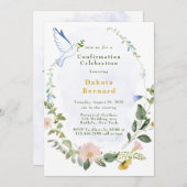 Grüne Dusty Blue Gold Wildblumen Bestätigung Einladung (Vorne/Hinten)