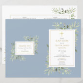 Grüne Dusty Blue Taufe Christening Programm (Vorne/Hinten)