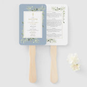 Grüne Dusty Blue Taufe Christening Programm Fächer (Vorne und Hinten)