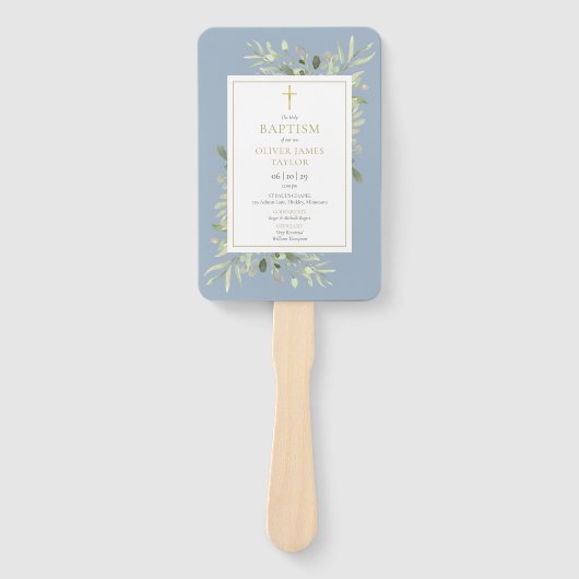 Grüne Dusty Blue Taufe Christening Programm Fächer (Vorderseite)
