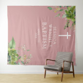 Grüne Dusty Rose Rosa Taufe Foto Hintergrund Wandteppich (Beispiel (Horizontal))