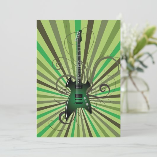Grüne E-Gitarre Einladung (Stehend Vorderseite)