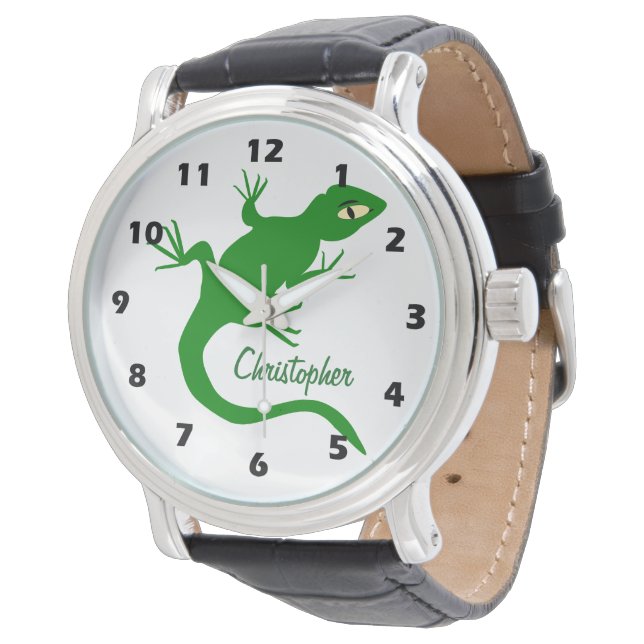 Grüne Echsengestaltung Personalisiert Armbanduhr (Schrägansicht)