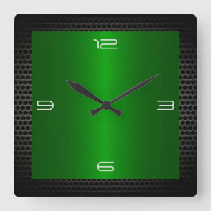 Grüne Edelstahl Moderne Metallgrenze Quadratische Wanduhr