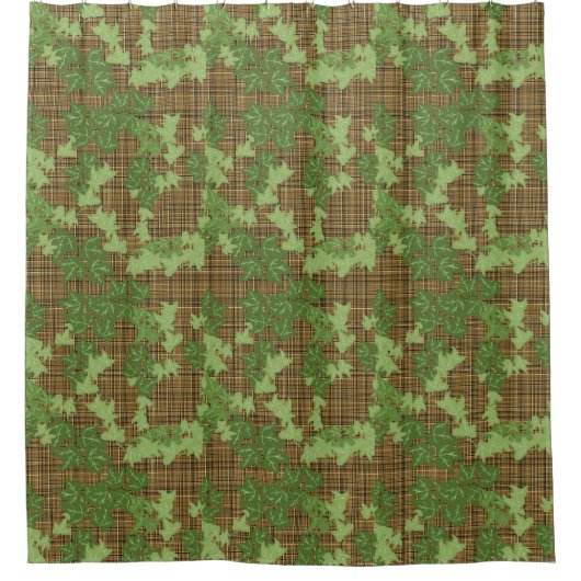 Grüne Efeu auf goldbraunem kariert Duschvorhang (Vorderseite)
