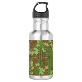 Grüne Efeu auf goldbraunem kariert Edelstahlflasche