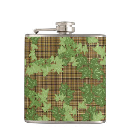 Grüne Efeu auf goldbraunem kariert Flachmann