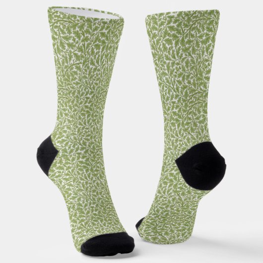 Grüne Eichen Blätter Botanisches Morris Muster Vin Socken (Gewinkelt)