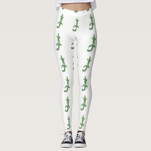 grüne Eidechsen weiß Leggings (Vorderseite)