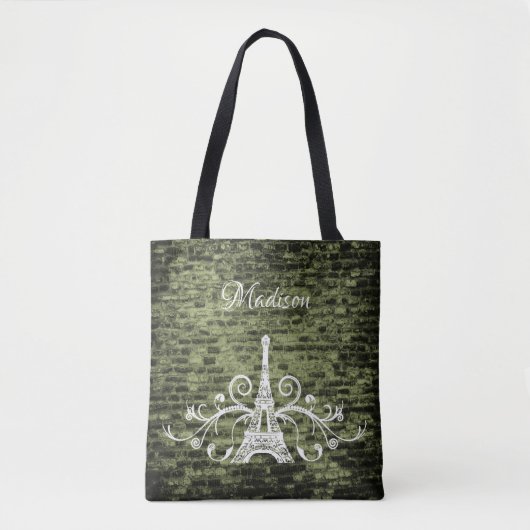 Grüne Eiffelturm Grunge Totttasche Tasche (Vorderseite)