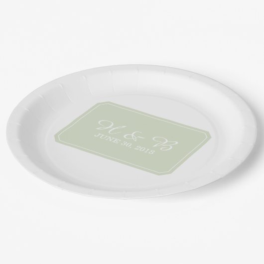 Grüne, einfach elegante Hochzeit Pappteller (Schrägansicht)