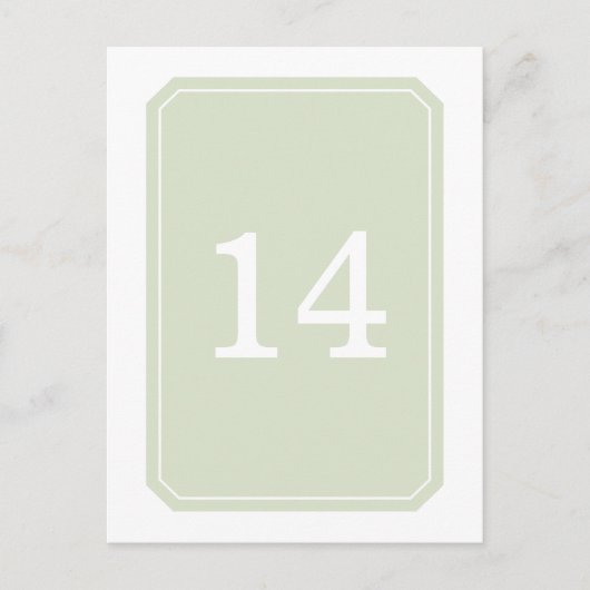 Grüne, einfach elegante Tischnummer Postkarte (Vorderseite)