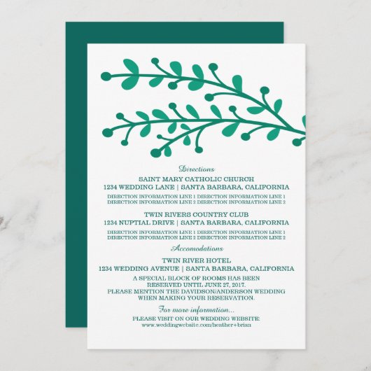 Grüne, einfache Hochzeitsinformationen Einladung (Vorne/Hinten)
