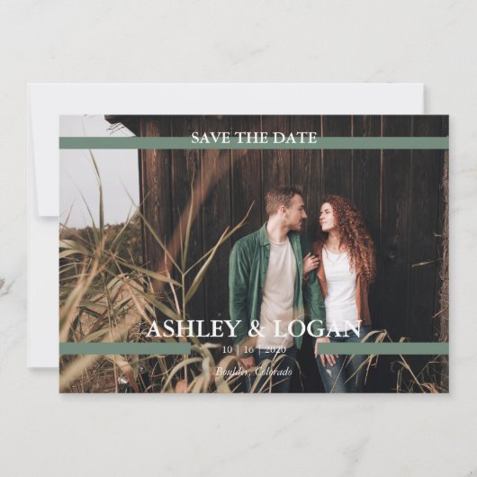 Grüne einfache moderne Hochzeit rettet das Datum Save The Date (Vorderseite)