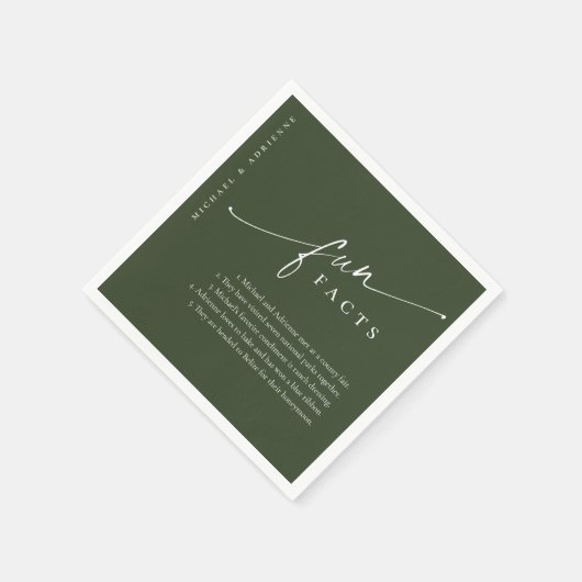 Grüne, einfache, moderne Script-Spaß-Fakten Hochze Serviette (Ecke)