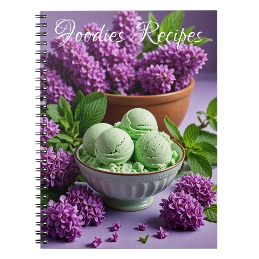 Grüne Eiscreme mit Lilac Blume Feinschmecker Rezep Notizblock (Vorderseite)