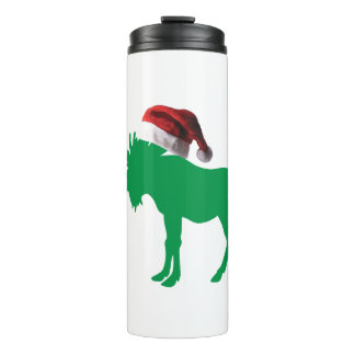 Grüne Elche mit einem Weihnachtshut für Chroistmas Thermosbecher
