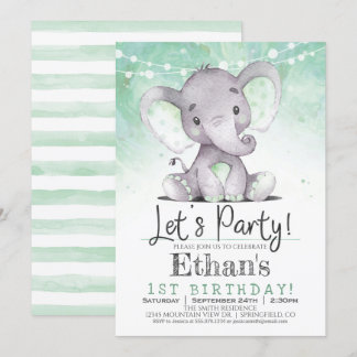 Grüne Elefant Geburtstagsparty Einladung
