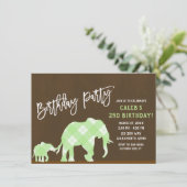 Grüne Elefanten Braun Moderne Geburtstagspartei Einladung (Stehend Vorderseite)