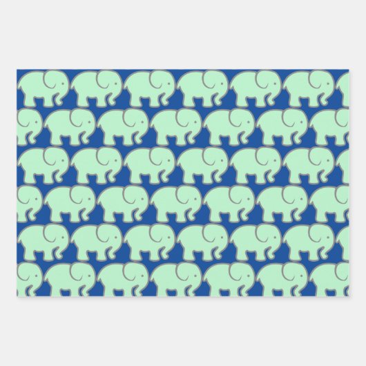 Grüne Elefanten Design Wrapping Paper Geschenkpapier Set (Vorderseite)
