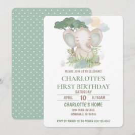 Grüne ElefantenGeburtstagspartei Einladung