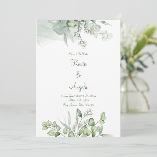 Grüne Elegant Rett Datum der Einladung (Stehend Vorderseite)