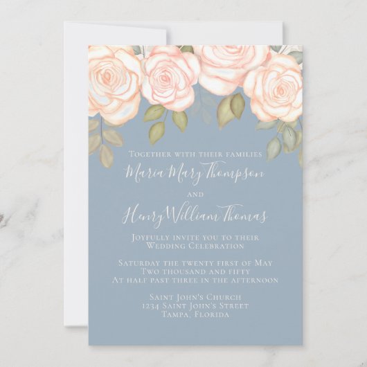 Grüne Elegant Wasserfarbe Blumenstrauß Blau Einladung (Vorderseite)