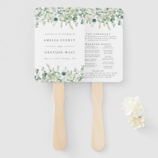 Grüne Elegant Wedding Program Fans Fächer (Vorne und Hinten)