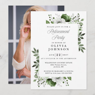Grüne elegante Blumen-Ruhestandsfeier Foto Einladung