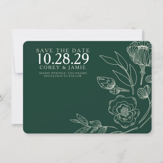 Grüne Elegante Blumenhochzeit Save The Date (Vorderseite)