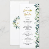Grüne elegante botanische Blätter Hochzeit Menükarte (Vorne/Hinten)