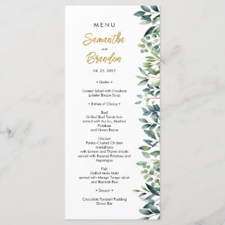 Grüne elegante botanische Blätter Hochzeit Menükarte