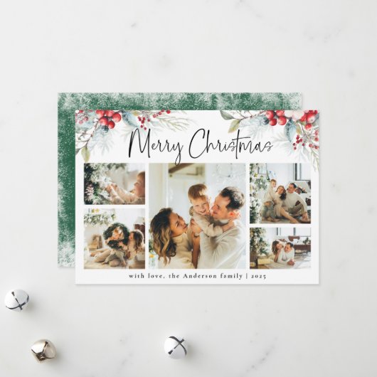 Grüne Elegante Botanische Fotocollage Weihnachten (Vorderseite/Rückseite Beispiel)