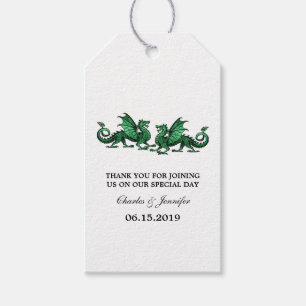 Grüne, elegante Drachen Hochzeitsmarken Geschenkanhänger