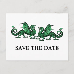 Grüne Elegante Drachen Save the Date Postkarte