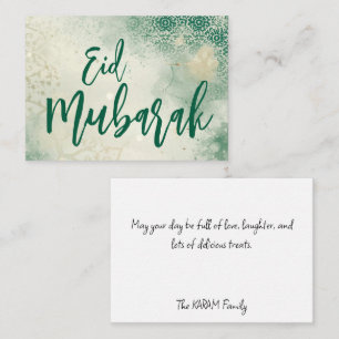 Grüne elegante Eid Mubarak-Notizkarte Mitteilungskarte