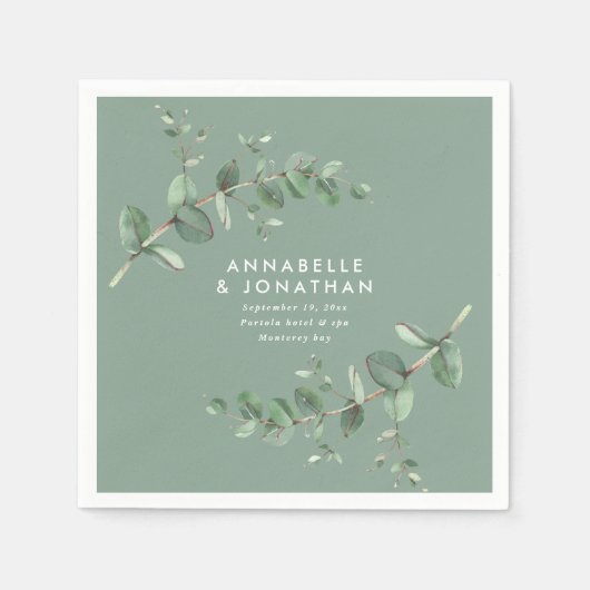 Grüne, elegante Eukalyptus foliage Hochzeit Serviette (Vorderseite)