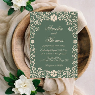 Grüne elegante Gartenhochzeit Einladung