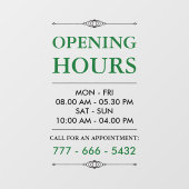 Grüne elegante Geschäftszeiten Fensteraufkleber (Blatt)