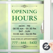 Grüne elegante Geschäftszeiten Fensteraufkleber (Zuhause)