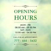 Grüne elegante Geschäftszeiten Fensteraufkleber (Blatt 3)