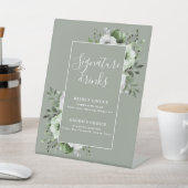 Grüne elegante Getränke rustikale Blumensignatur Sockelschild (In SItu)