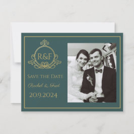 Grüne Elegante Goldene Kalligrafie Save the Date