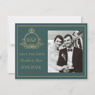 Grüne Elegante Goldene Kalligrafie Save the Date