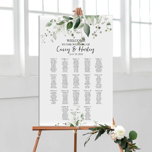 Grüne elegante Hochzeitskarte 17 Tische Poster